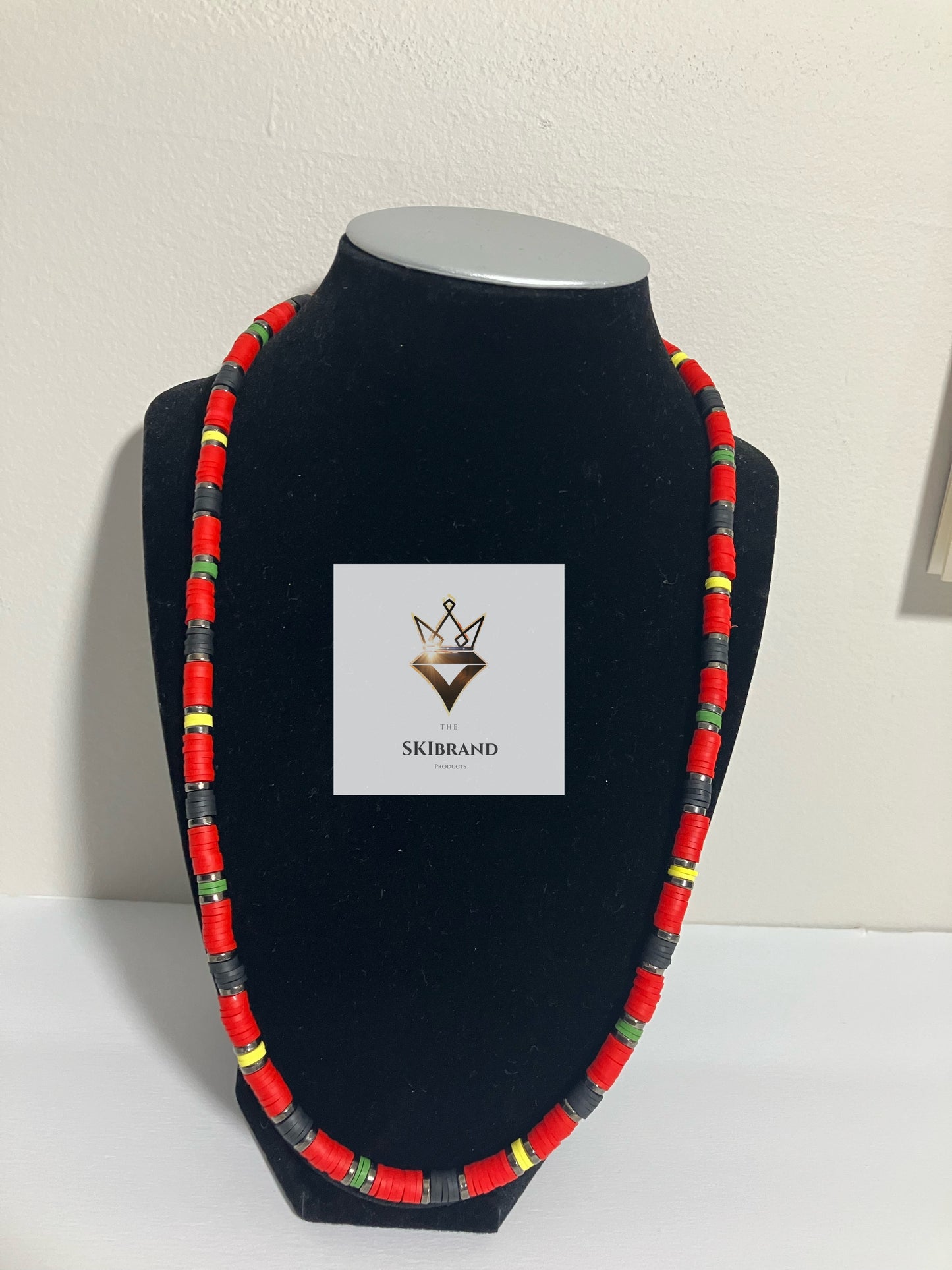 Multi Red Heishi Beaded Necklace