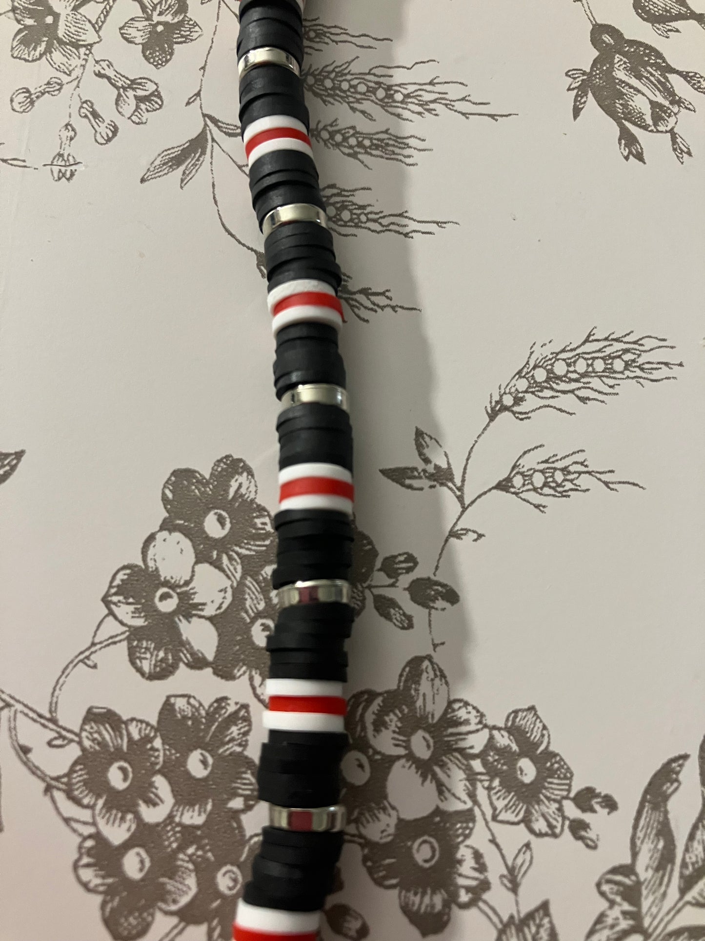 Black, Red and White Heishi Beads