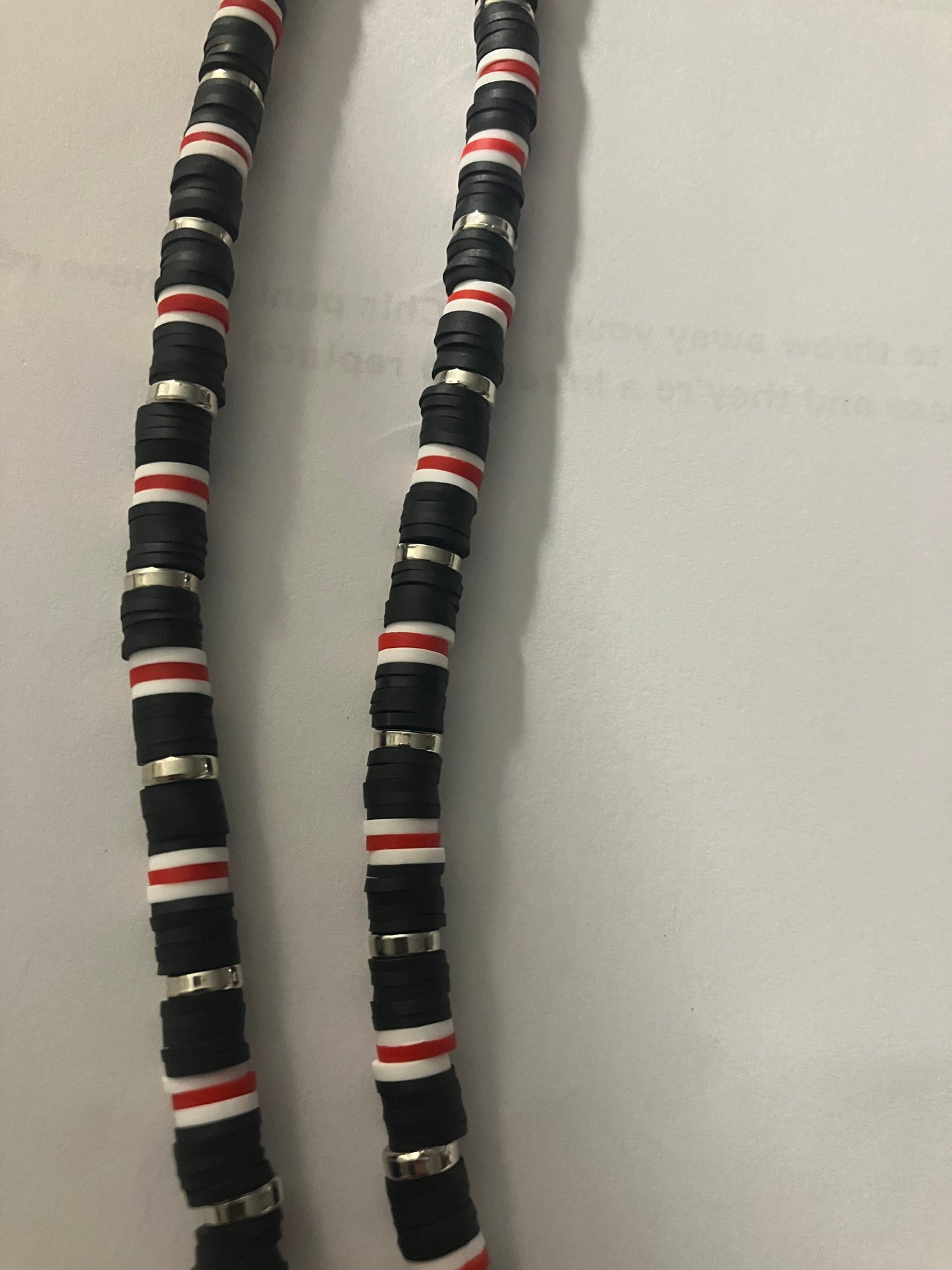 Black, Red and White Heishi Beads