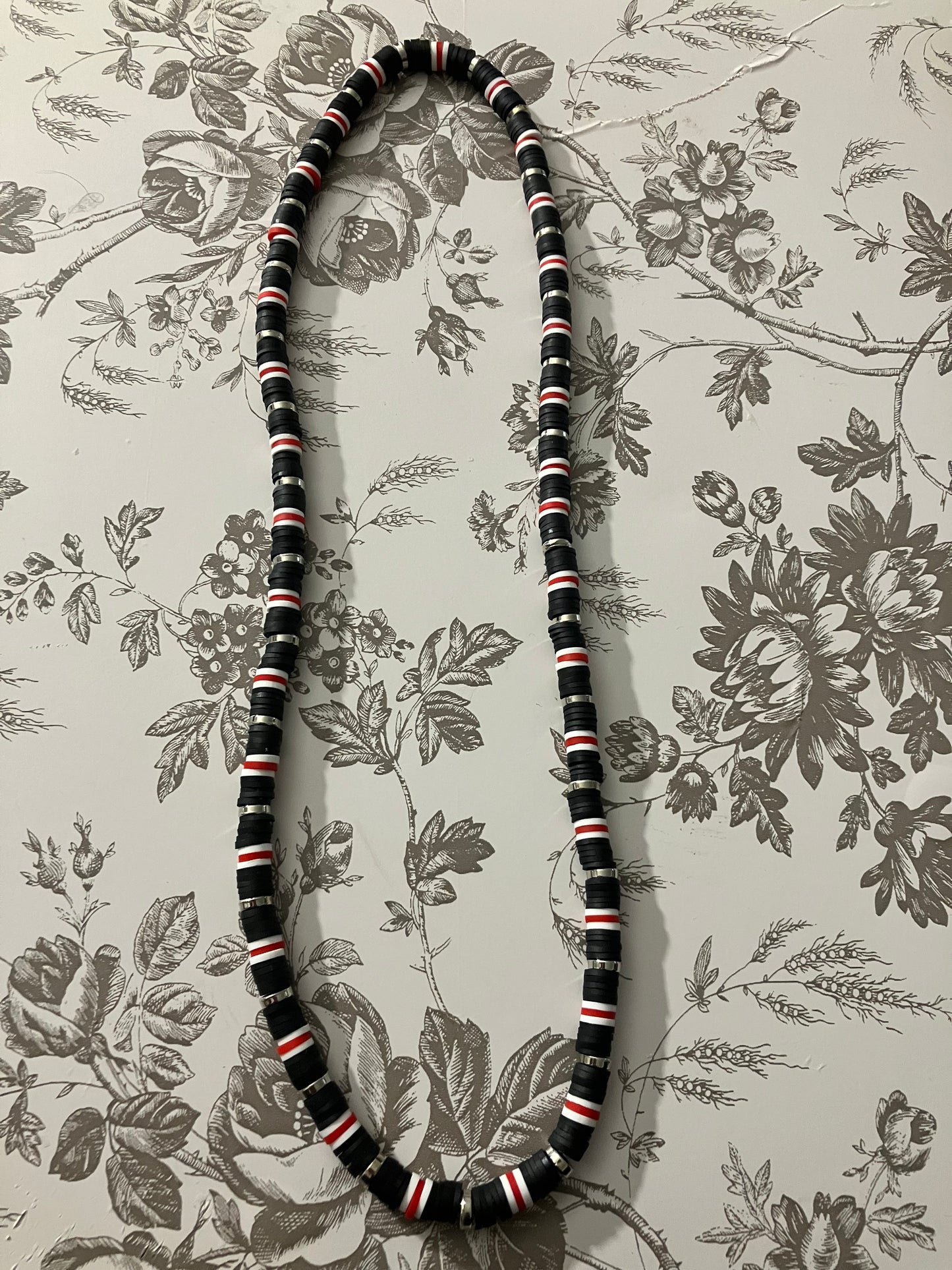 Black, Red and White Heishi Beads